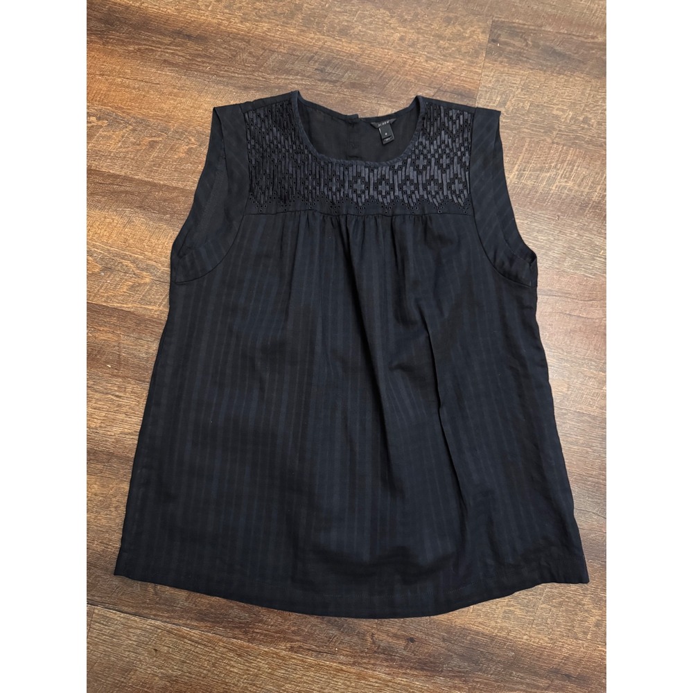 J.Crew Women's Black 100% Cotton Sleeveless Embroidered Eyelet Blouse Size 6